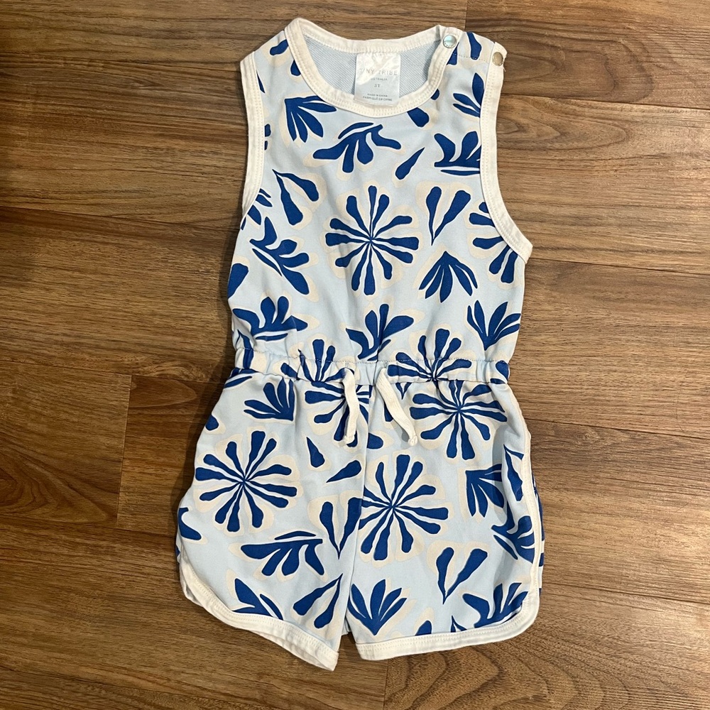 Tiny Tribe Blue Floral Romper 3T